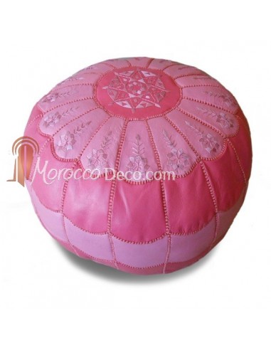 Pouf marocain design arcade en cuir deux couleurs rose, pouf en cuir véritable fait main