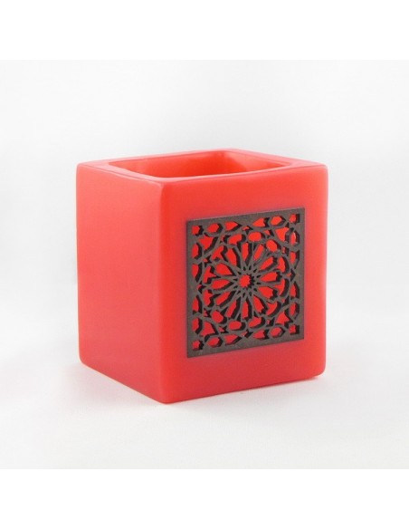 Photophore cube rouge motif carré mouchaibieh