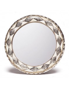 Miroir rond orné et décoré couleur ivoire, miroir fait main