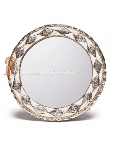 Miroir rond orné et décoré couleur ivoire, miroir fait main