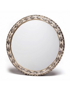 Grand miroir rond orné et décoré couleur ivoire, miroir fait main