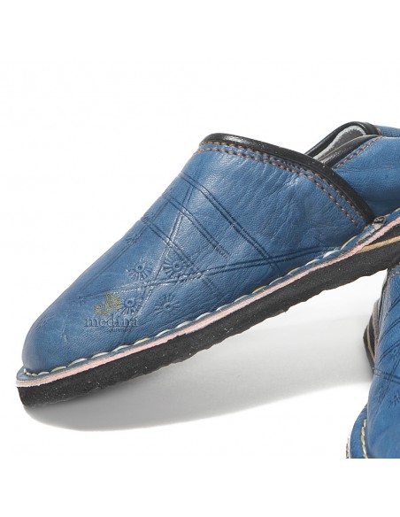 Babouche Touareg enfant mixte bleu jeans, babouches confortables et solides, chaussons marocaines robustes