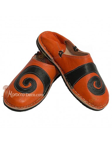 Babouche berbere design spirale Orange et Noir_ chaussons ou pantoufles robustes et colorés au design atypique