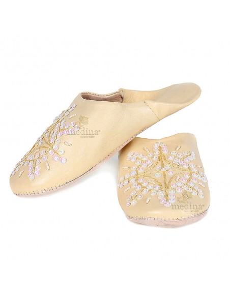 Babouche marocaine originales Paloma jaune, pantoufles alliant du confort et de l'élégance, chaussons cousus main