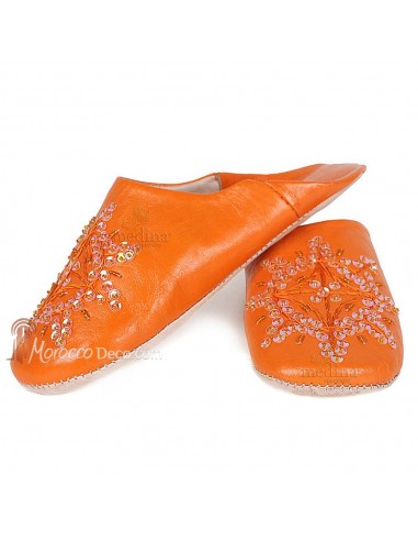Babouche marocaine originales Paloma orange, pantoufles alliant du confort et de l'élégance, chaussons cousus main