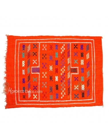 Tapis vintage fait main, tapis berbere aux motifs ethniques sur fond orange