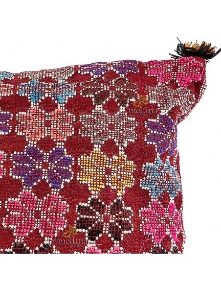 Coussin vintage tissé à la main, coussin en laine vierge coloré avec pompoms