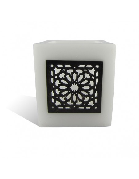 Photophore cube blanc motif carré mouchaibieh