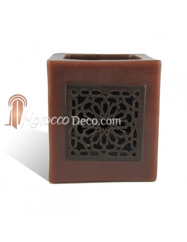 Photophore cube chocolat motif carré mouchaibieh