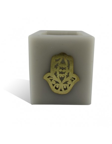 Photophore cube gris main fatima en dorée