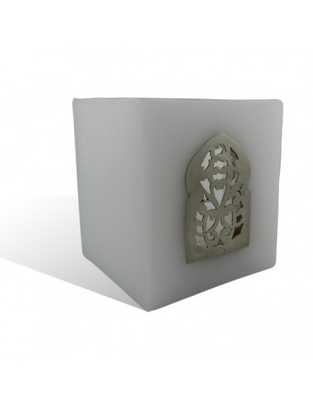 Photophore blanc cube motif porte arcade métal