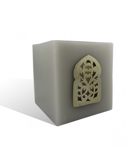 Photophore gris cube motif porte arcade métal